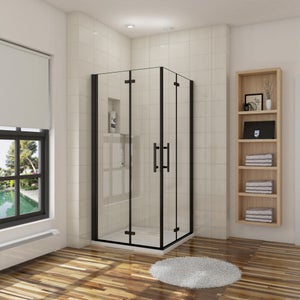 Mampara ducha en PVC con apertura angular con dos puertas plegables - 2  lados - 70 x 70 cm, H 185 cm - Blanco : : Bricolaje y herramientas