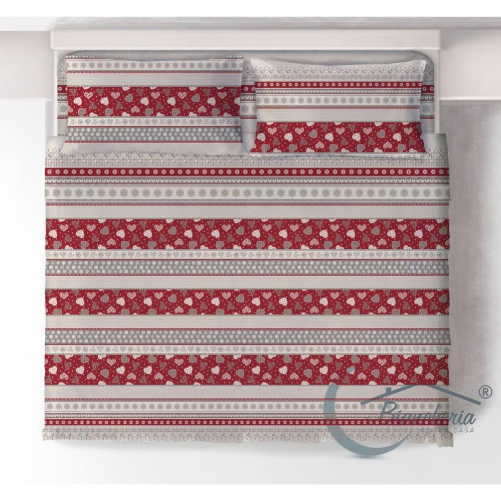 Completo Lenzuola Letto 100% Cotone BIANCHERIAWEB - Stile Tirolese, Matrimoniale, Made In Italy