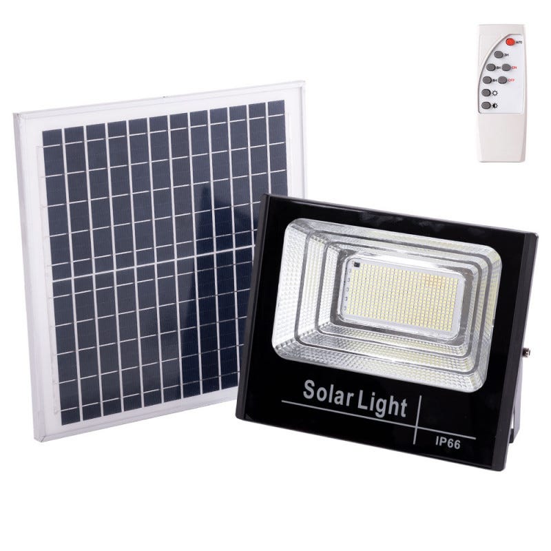 Projecteur solaire LED 150 W 6 500 K Panneau : 6 V/15 W Batterie : 3,2 V/10  000 mAh Télécommande [HO-SOLARFL-150W-01]