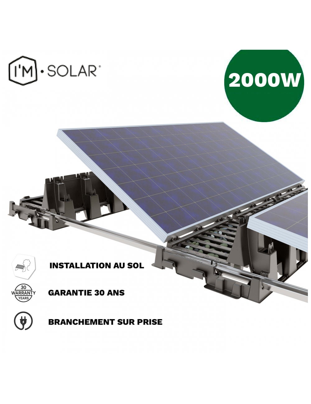 Kit Solaire Autoconsommation 2000W - I'M SOLAR - Micro Aps - Installation  au sol