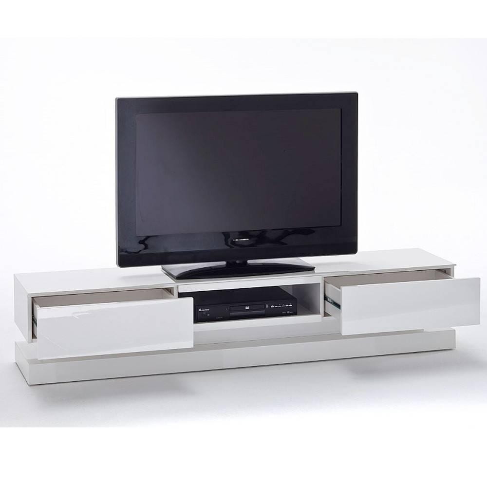 Meuble TV design noir laqué et blanc avec éclairage led moderne