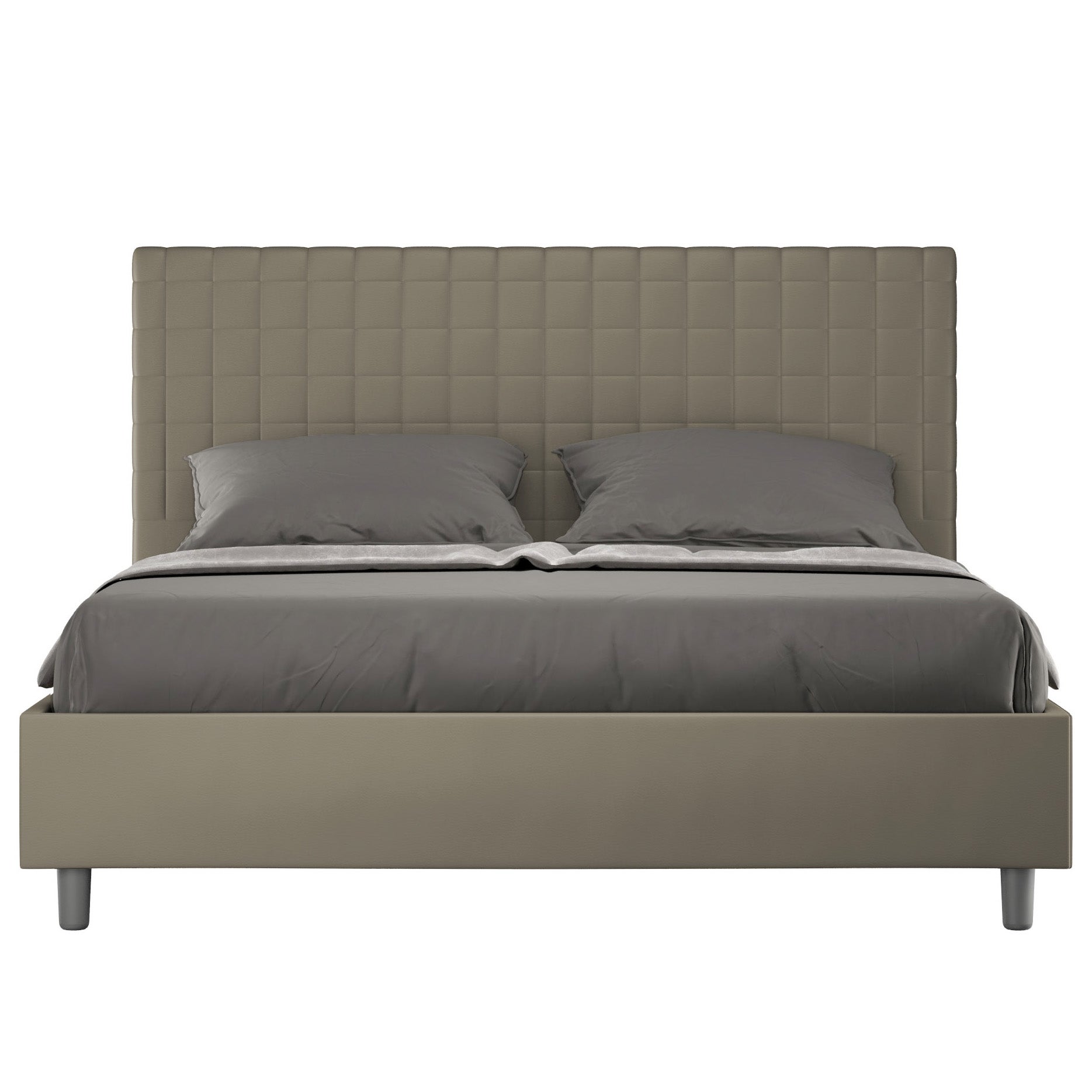 Cama con somier acolchada 160x190 cuero sintético capuchino sunny