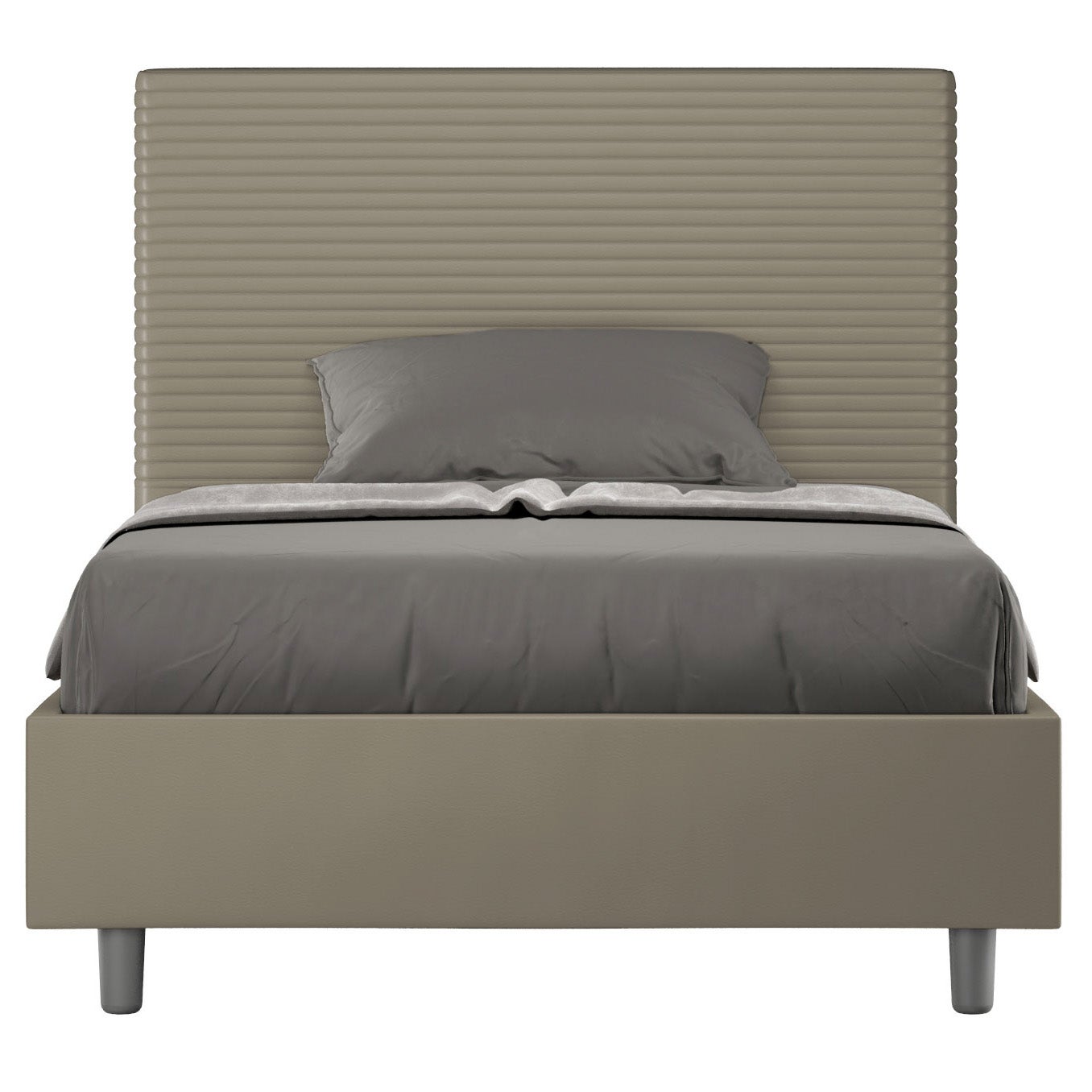 Cama con somier acolchada 140x190 cuero sintético capuchino focus