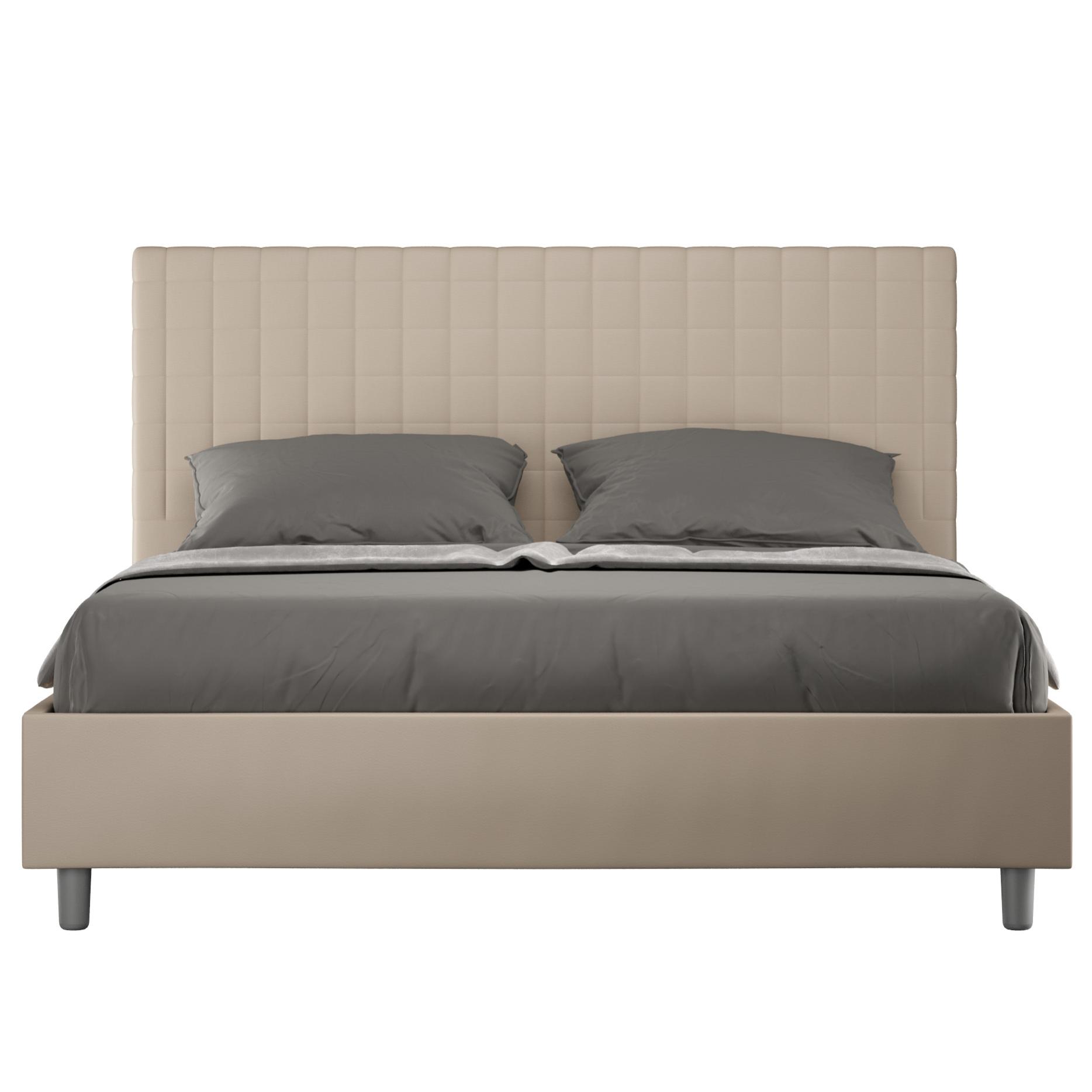 Cama con almacenaje acolchada 160x200 cuero sintético gris paloma sunny