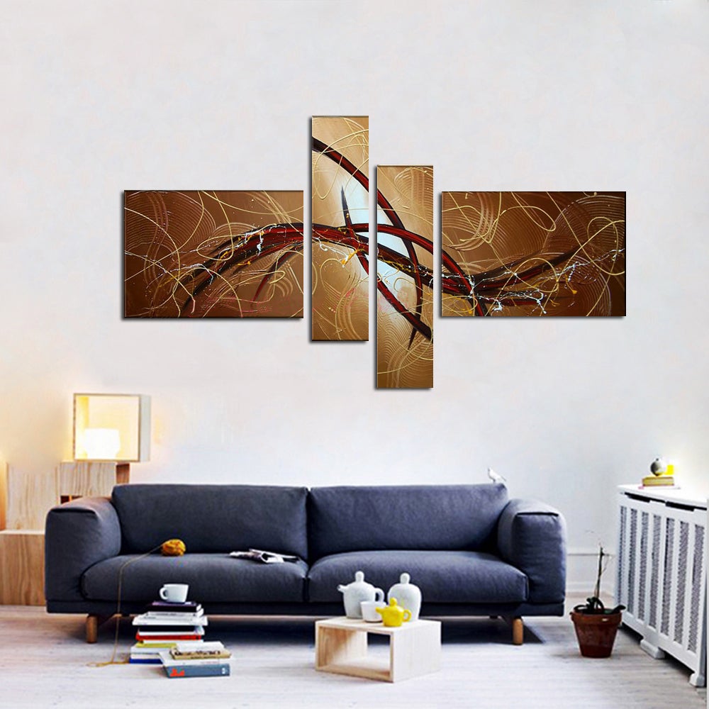 Quadro Moderno Dipinto a Mano su Tela Astratto a 4 Pannelli N37