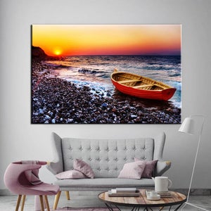 Quadro Moderno 5 Pezzi Sunset Boat Quadro su Tela Canvas Quadri Moderni per  Soggiorno Camera da Letto Cucina Decorazione da Parete, 200x100cm Senza