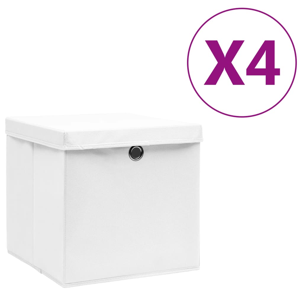 Boîtes de rangement avec couvercles 4 pcs 28x28x28 cm Blanc vidaXL