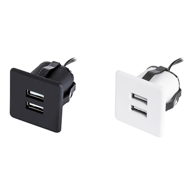 Chargeur usb 5v/1a double à encastrer - Décor : Blanc - Version : 2 prises  USB - ITAR