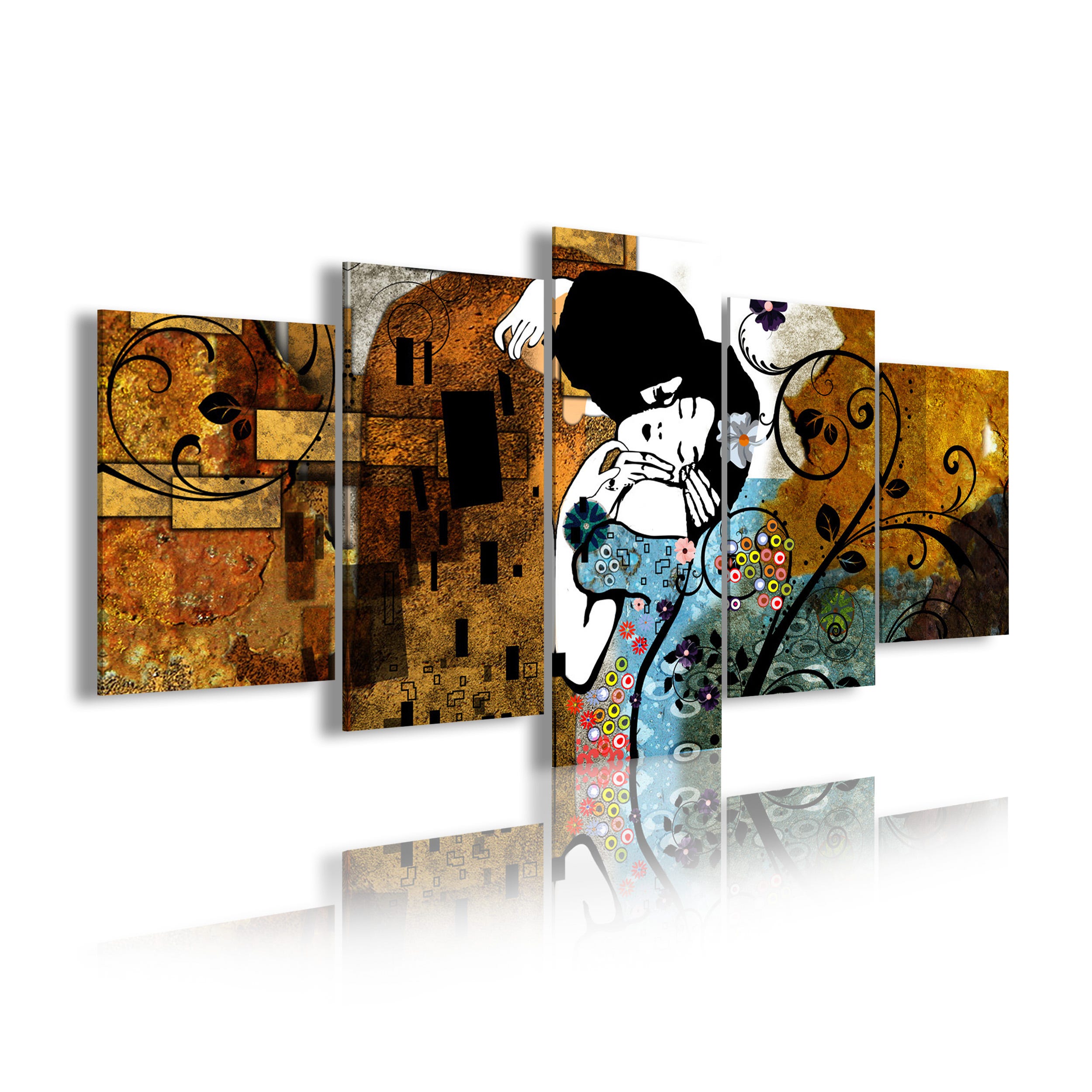DekoArte - Quadri moderni Stampa di Immagini Digitalizzata, Il Baccio  Gustav Klimt, 5 Pezzi 200x100 cm XXL