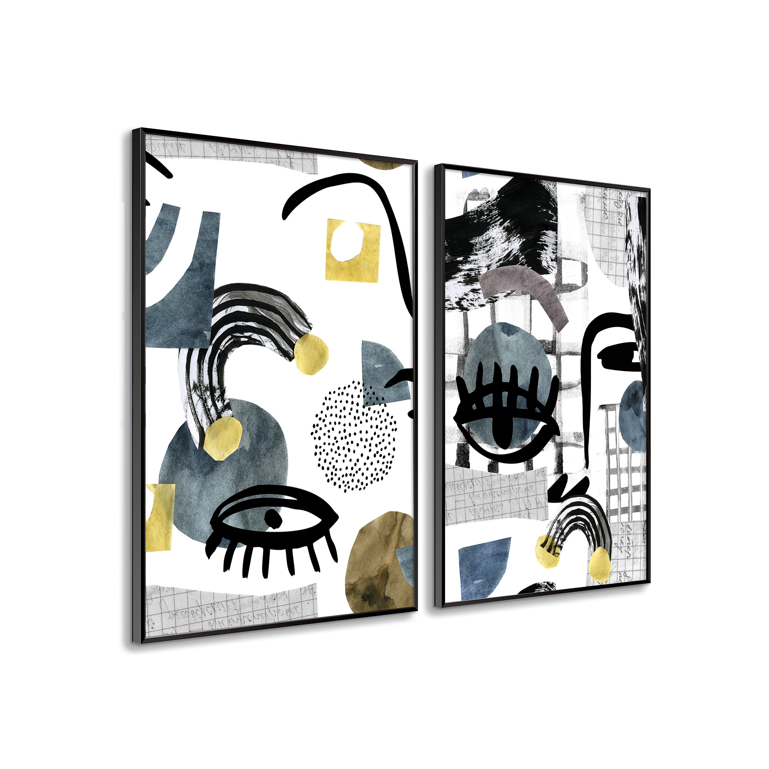 DekoArte - Tableau decoration murale salon ART ABSTRAIT PICASSO 50x70 cm,  x2 pièces - Tableaux avec cadre noir inclus