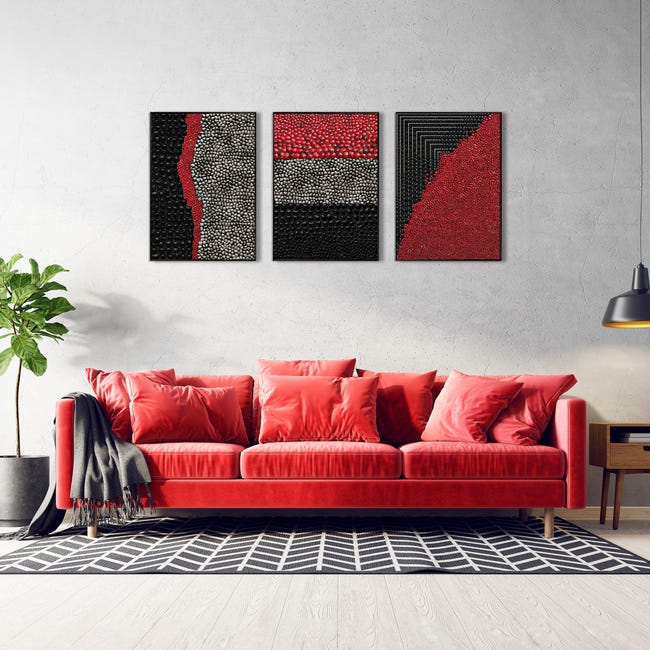 DekoArte - Quadri moderni soggiorno PIETRE EFFETTO RILIEVO 50x70 cm x3  pezzi - Quadri con cornice nero incluso