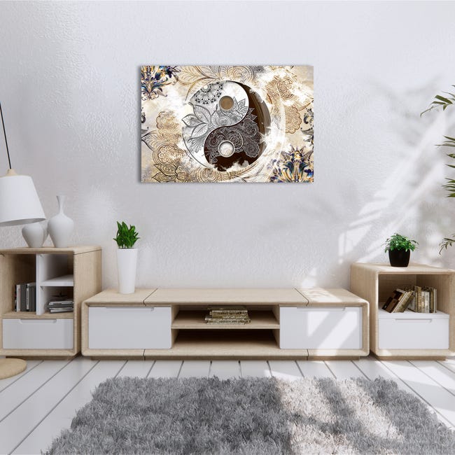 DekoArte - Cuadros Modernos Impresión Imagen Artística | Decorativo | Ying Yang Abstractos Zen Beige Marrón | 1 Pieza 120x80cm | Leroy Merlin