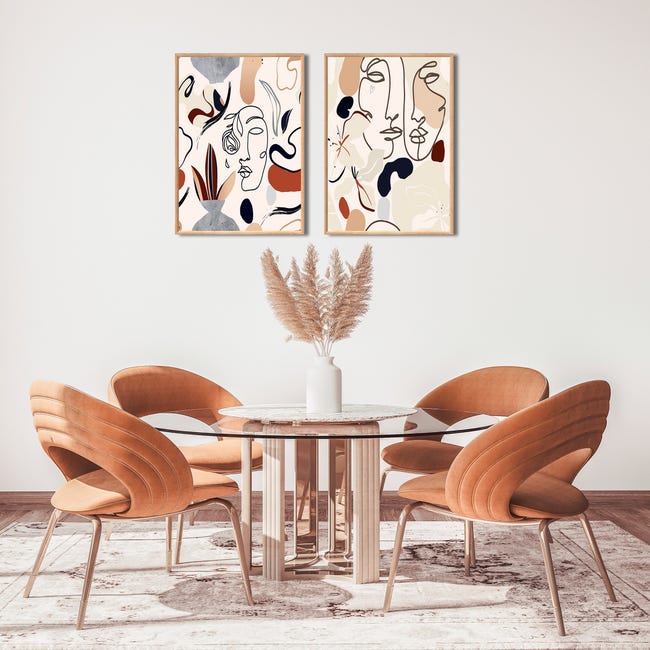 DekoArte - Tableau decoration murale salon , ART MINIMALISTE EN BOIS, 50x70  cm, x3 pièces - Tableaux avec cadre noir inclus