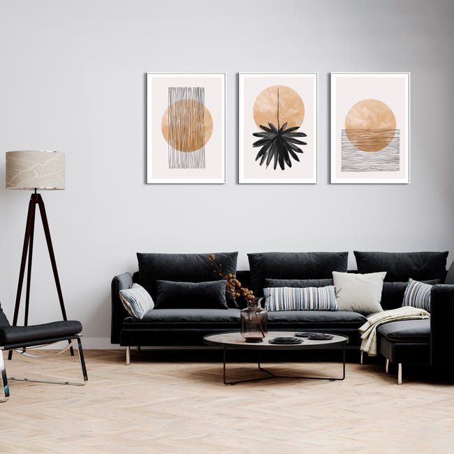 DekoArte - Cuadros decoracion salon modernos PLAYA MINIMALISTA 50x70 cm x3  piezas - Cuadros con marco blanco incluido