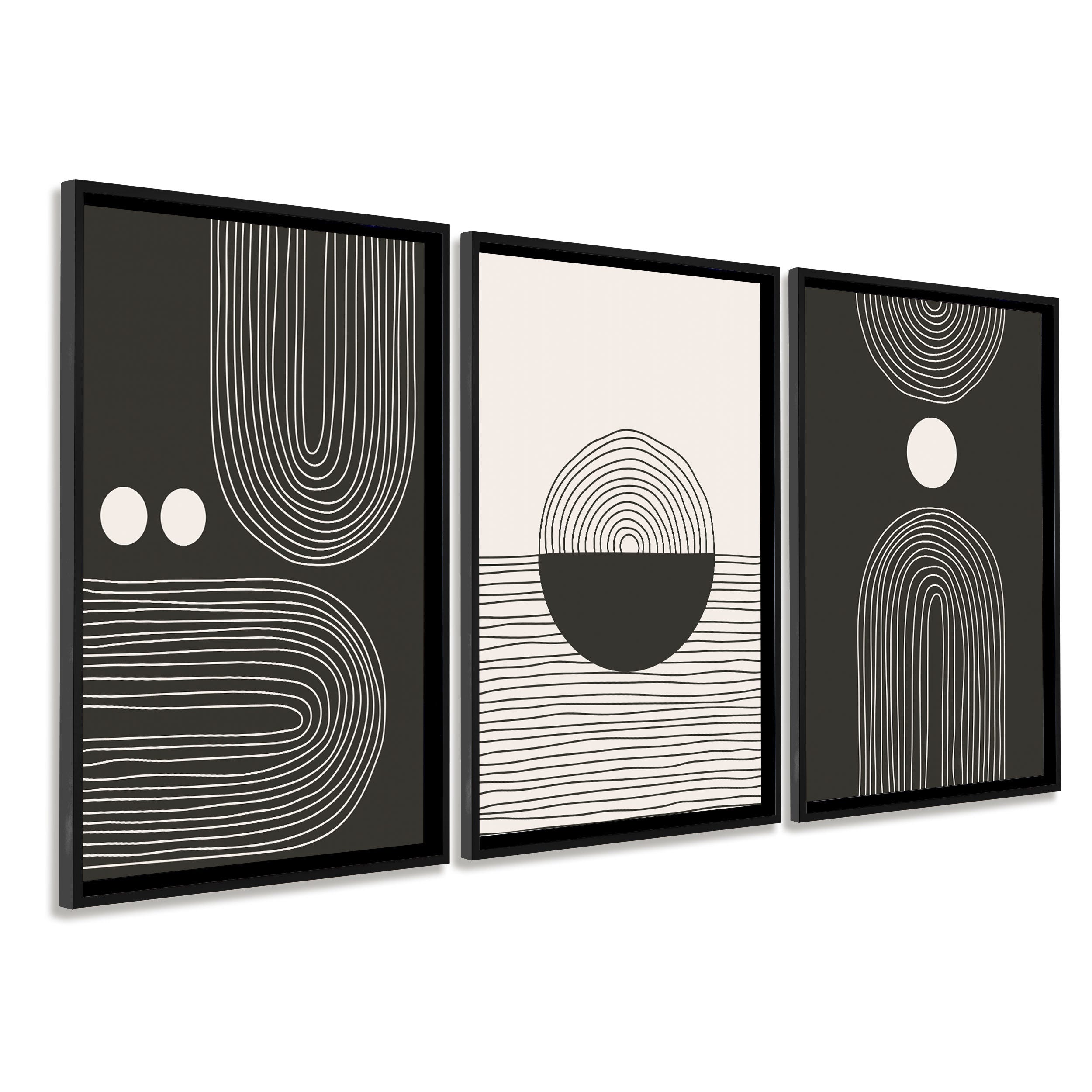 DekoArte - Cuadros decoracion salon modernos CIRCULOS MINIMALISTAS 50x70 cm  x3 piezas - Cuadros con marco color negro incluido