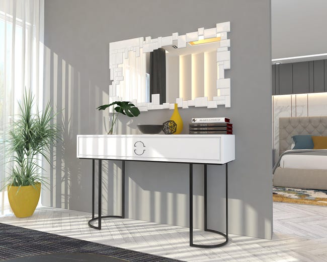 DekoArte E077 - Espejos Decorativos Modernos De Pared, Espejos  Sofisticados Grandes Rectangular Color Blanco, 1 Pieza 120x70cm