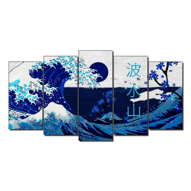Hokusai La grande onda di Kanagawa - Quadro moderno stampa su tela 100x70  cm