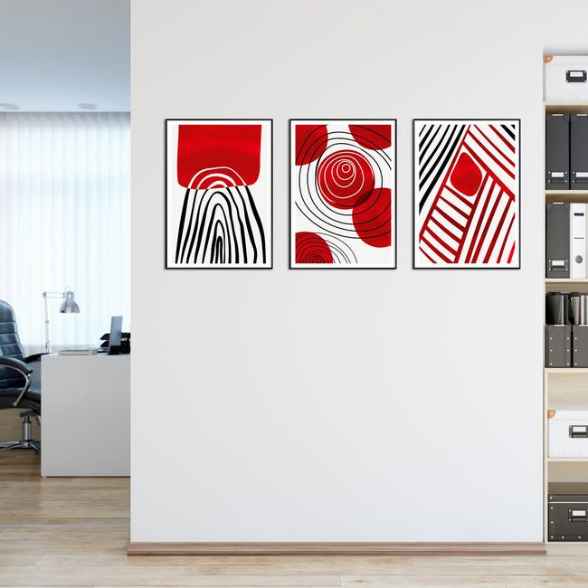 DekoArte - Quadri moderni soggiorno PIUME DORATA 50x70 cm x3 pezzi - Quadri con  cornice nero incluso