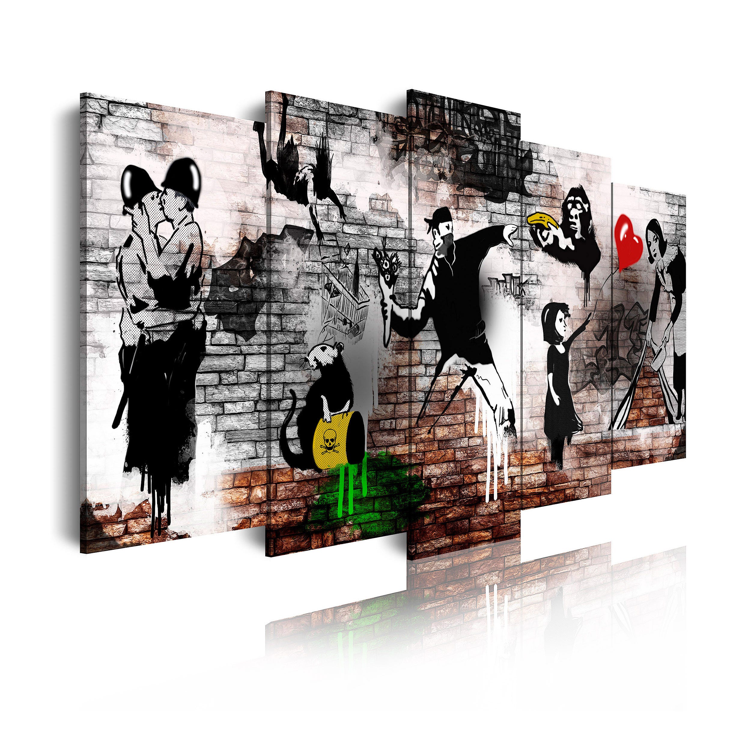 DekoArte - Quadri moderni Stampa di Immagini Digitalizzata, Arte Astratto  Banksy, 5 Pezzi 150x80cm