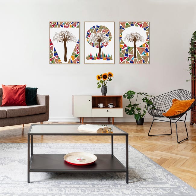 DekoArte - Cuadros decoracion salon modernos ARBOL DE LA VIDA MOSAICO 50x70  cm x3 piezas - Cuadros con marco color madera incluido | Leroy Merlin