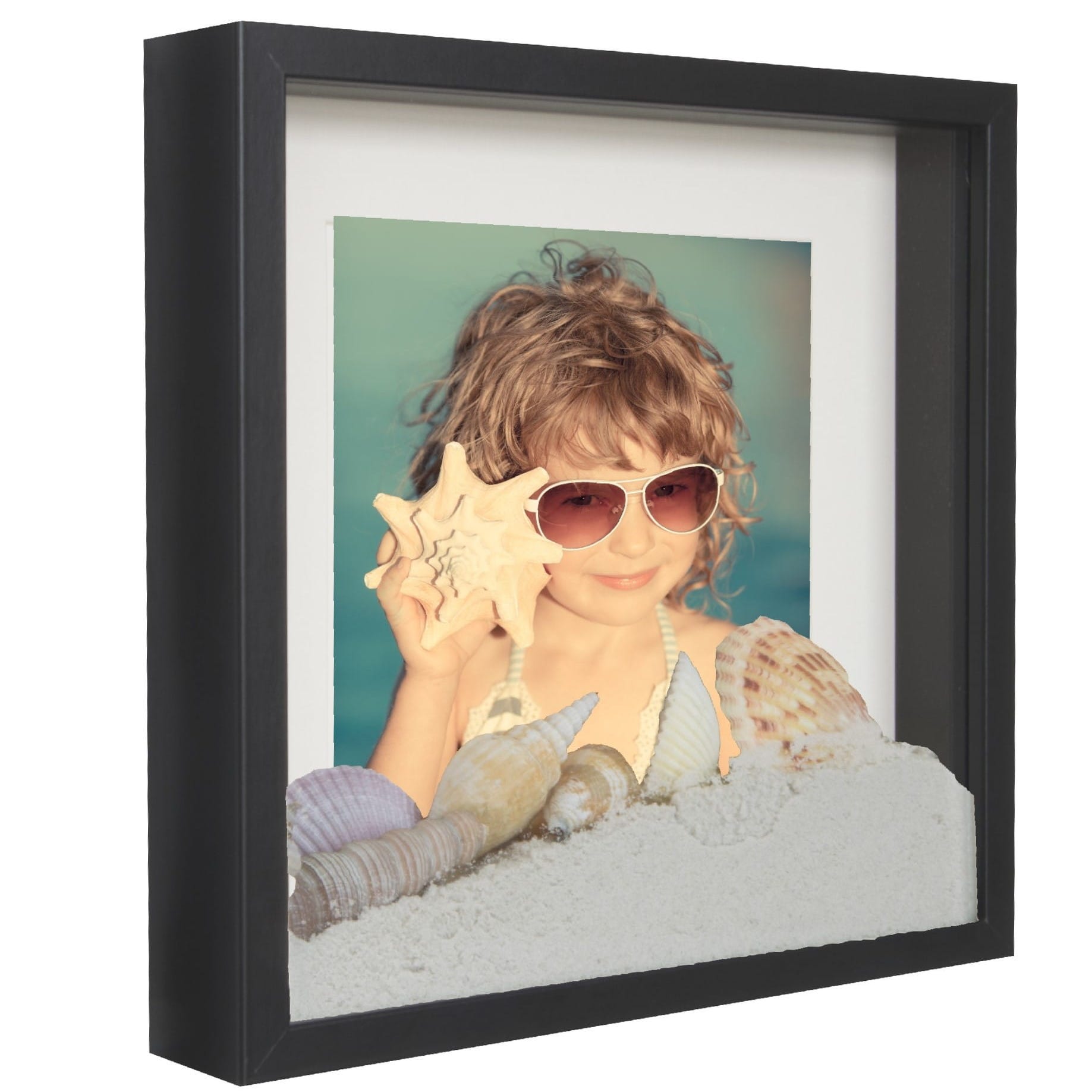 Box 3D Cadre photo profond 25x25 cm avec passe-partout 13x13 cm , boîte  d'ombre
