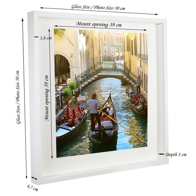 BD ART Cadre Photo Profond Blanc 50x50 cm Box 3D Cadre Boîte avec  Passe-Partout 40x40 cm, Plexiglas