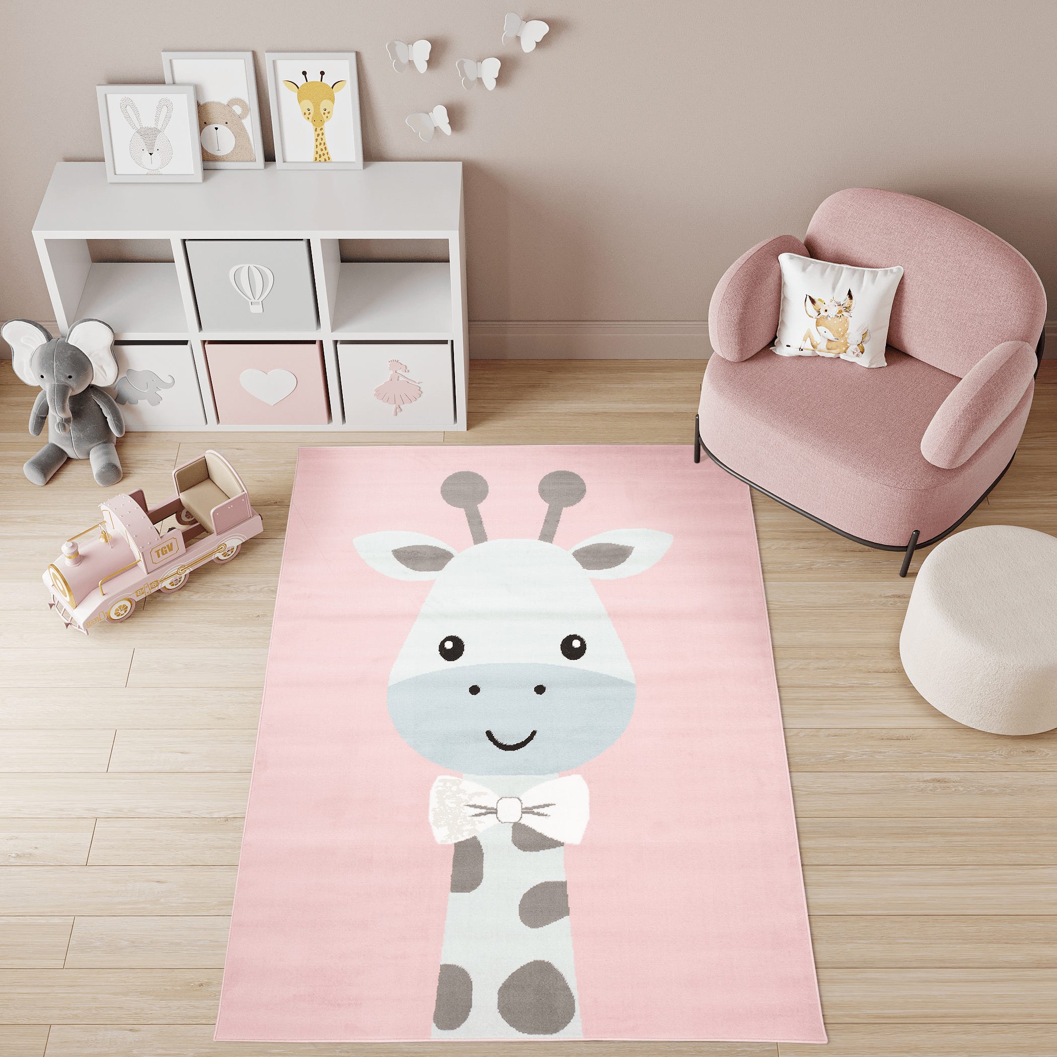 TAPISO Pinky Tappeto per Cameretta dei Bambini Rosa Bianco Stelle Gioco  Sottile 200 x 300 cm