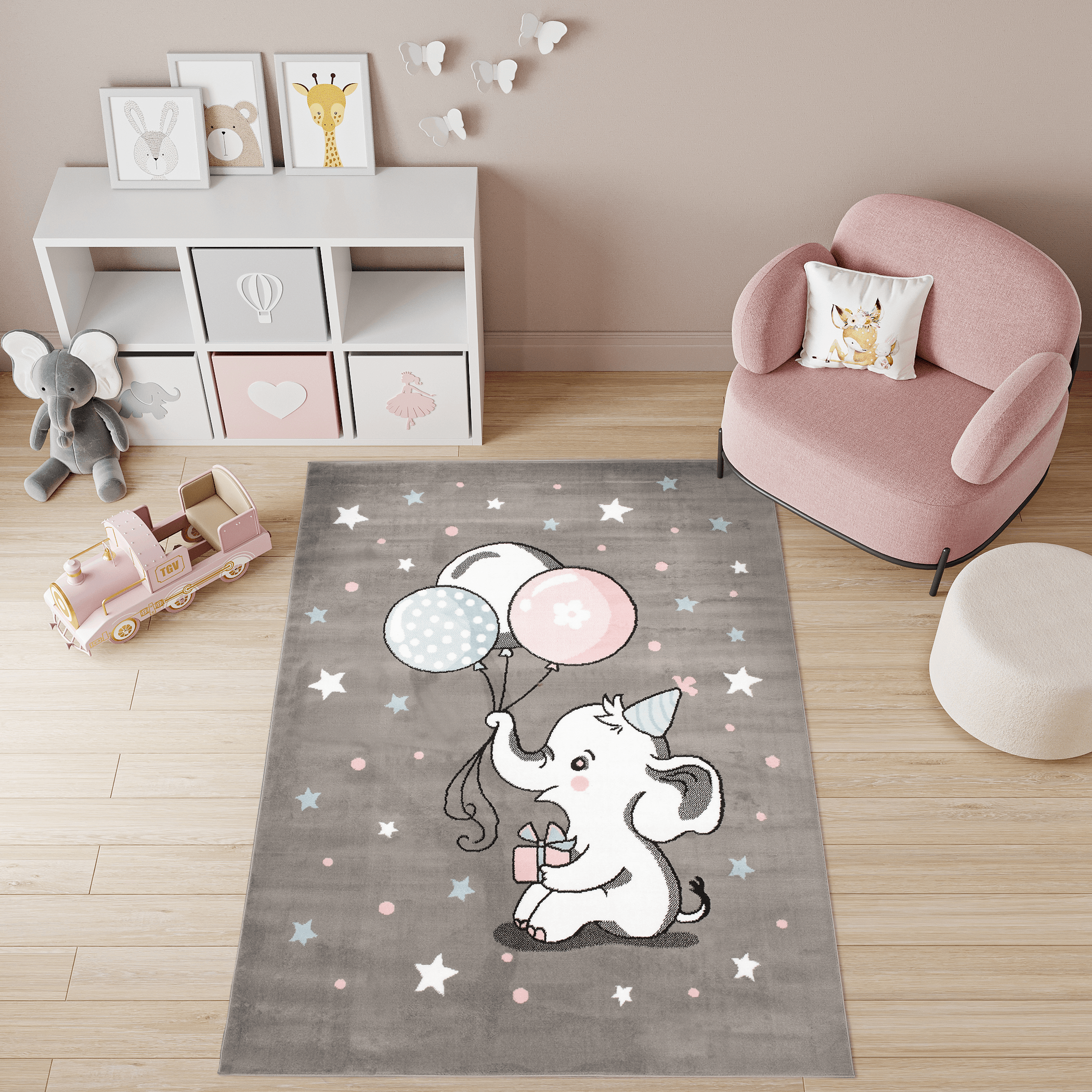 TAPISO Pinky Tappeto per Cameretta dei Bambini Grigio Bianco Nero Panda  Gioco Sottile 120 x 170 cm