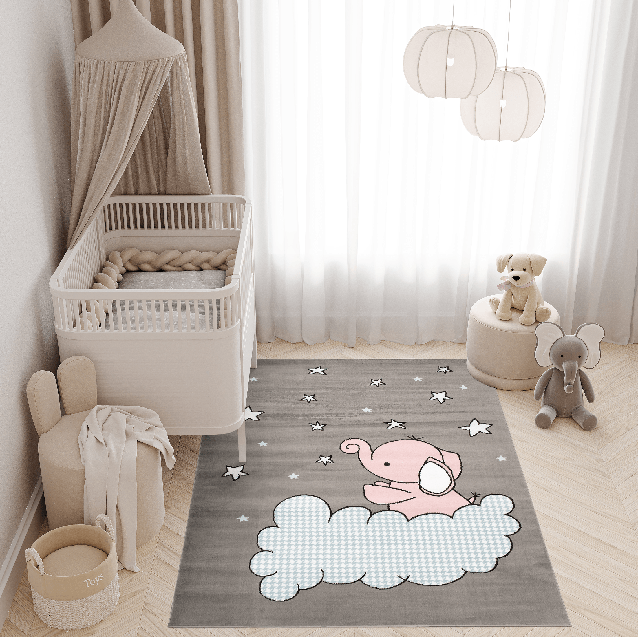 TAPISO Baby Tappeto per Cameretta dei Bambini Blu Grigio Rosa Nero Bianco  Cosmo 200 x 300 cm