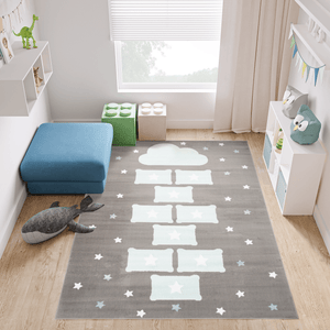 TAPISO Baby Tappeto per Cameretta dei Bambini Bianco Blu Chiaro Nuage  Stelle 160 x 220 cm