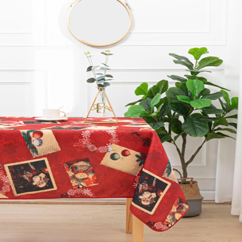 Nappe De Noël Anti-taches Plastifié 140x300 Cm Père Noël Traîneau De Rennes Bonhomme De Neige