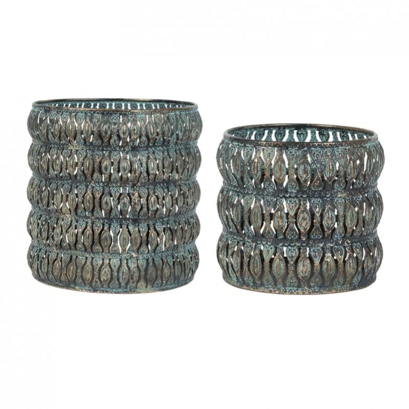 Lot De 2 Photophores En Verre Pailleté D9 X H14 Cm - Déco Maison Scintillante