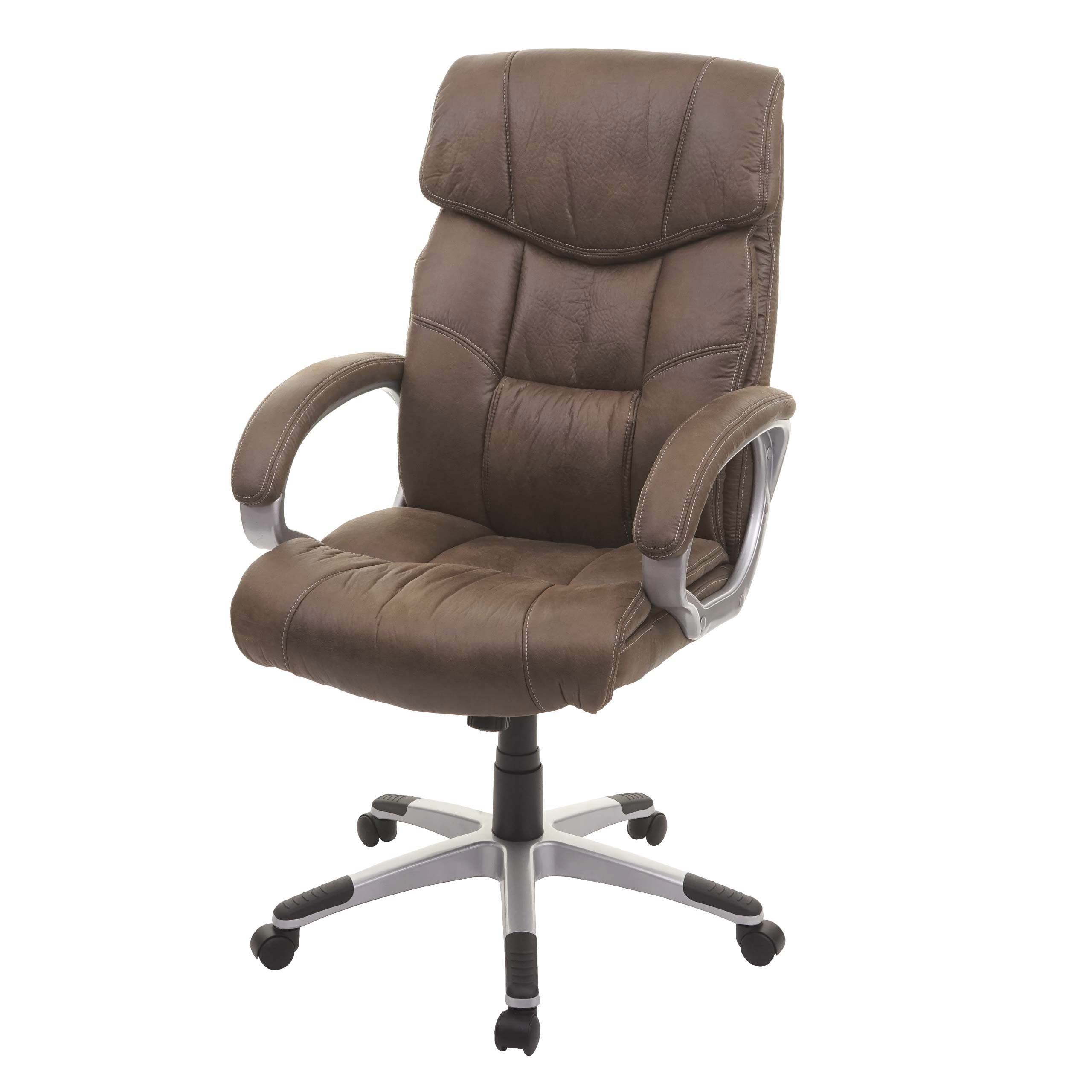 Fauteuil chaise de bureau sur roulettes avec accoudoirs pivotant tissu  aspect daim gris foncé 04_0001807