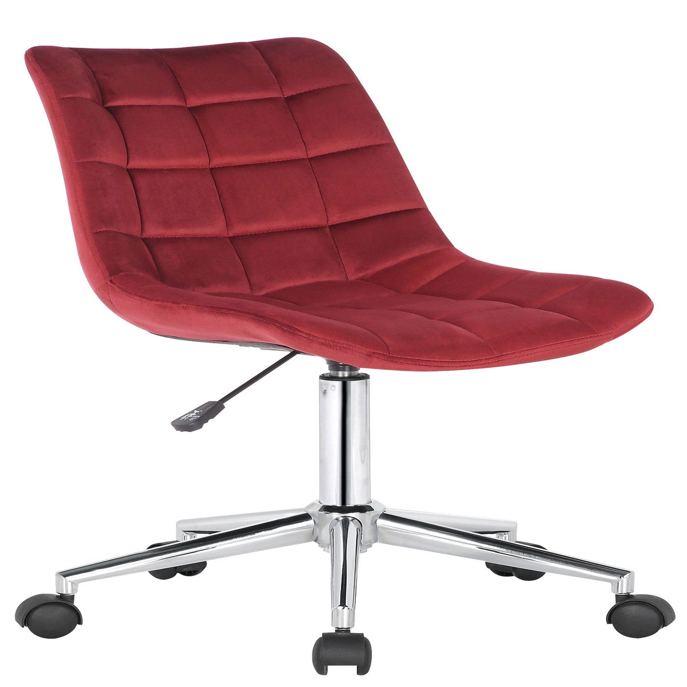 Chaise de bureau design en velours rose avec piètement à roulettes