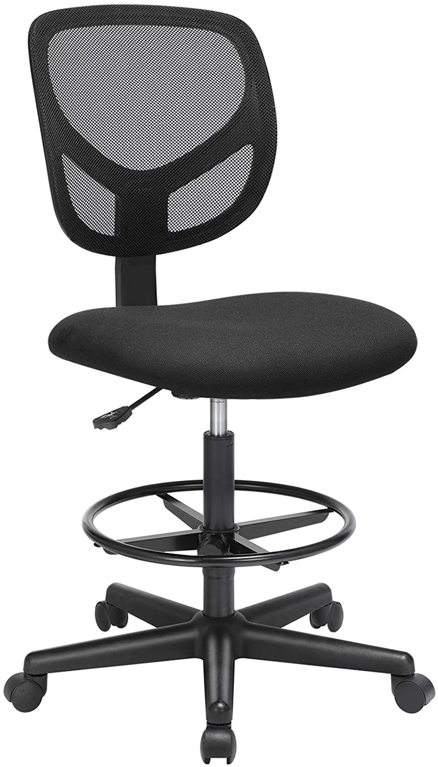 Tabouret avec repose-pieds circulaire hauteur réglable siège ergonomique  rotatif fauteuil de bureau sans accoudoirs revê