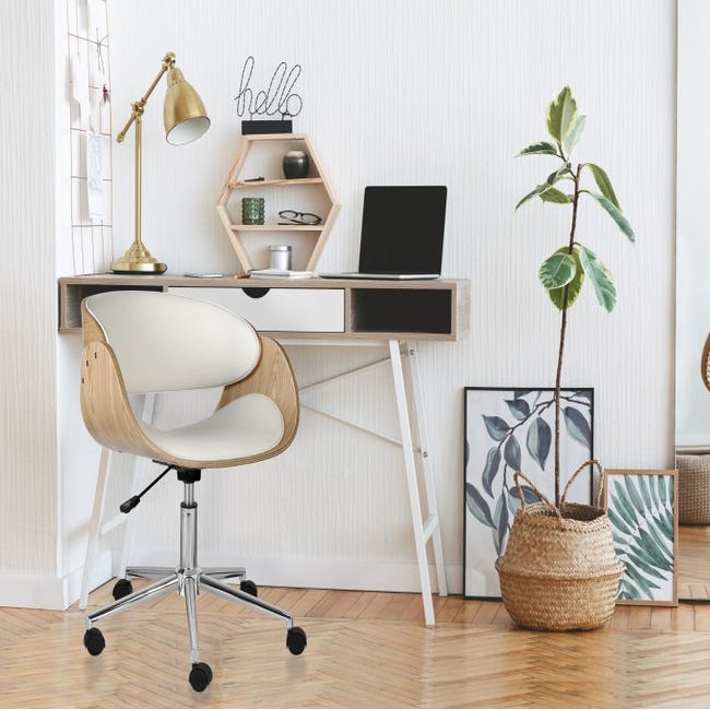 Loungitude - Chaise de bureau scandinave pivotante HELIA avec coussin en  simili - Blanc
