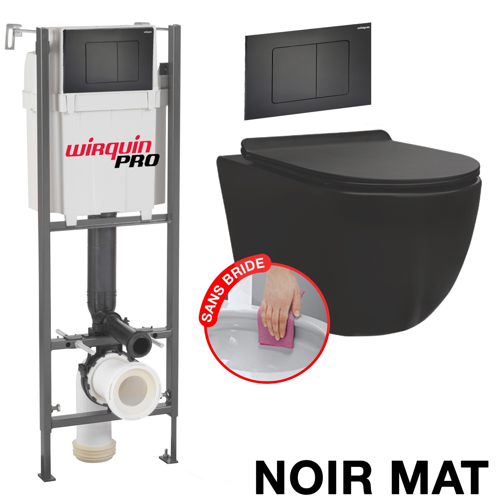 Pack Complet WC Sans Bride Bati INITIO + Cuvette noir matt suspendu