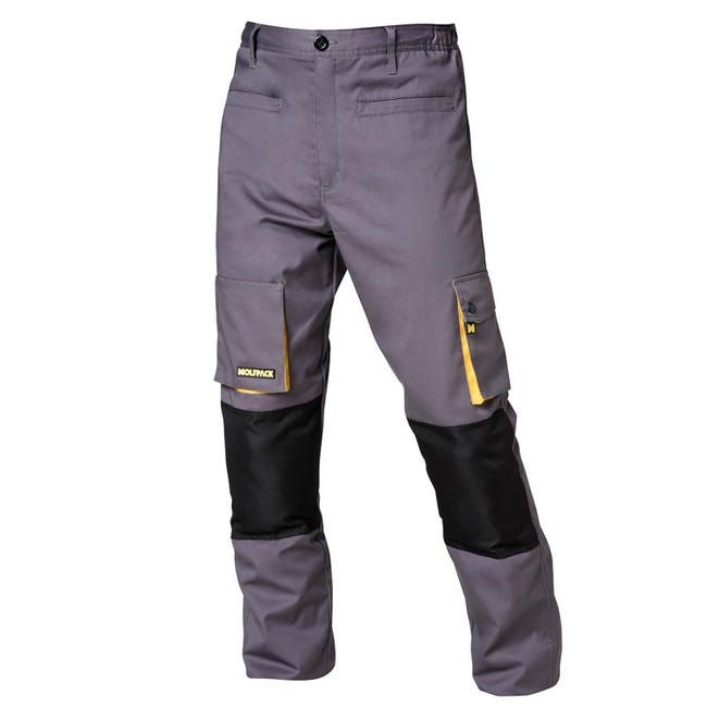 Pantalones Largos De Trabajo, Multibolsillos, Resistentes, Rodilla Reforzada, Gris/Amarillo 42/44 Leroy Merlin