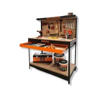 Banco Da Lavoro Con Armadio E Cassetto - 120x85x60 Cm, Grigio Con Piano Acero - Foto 4