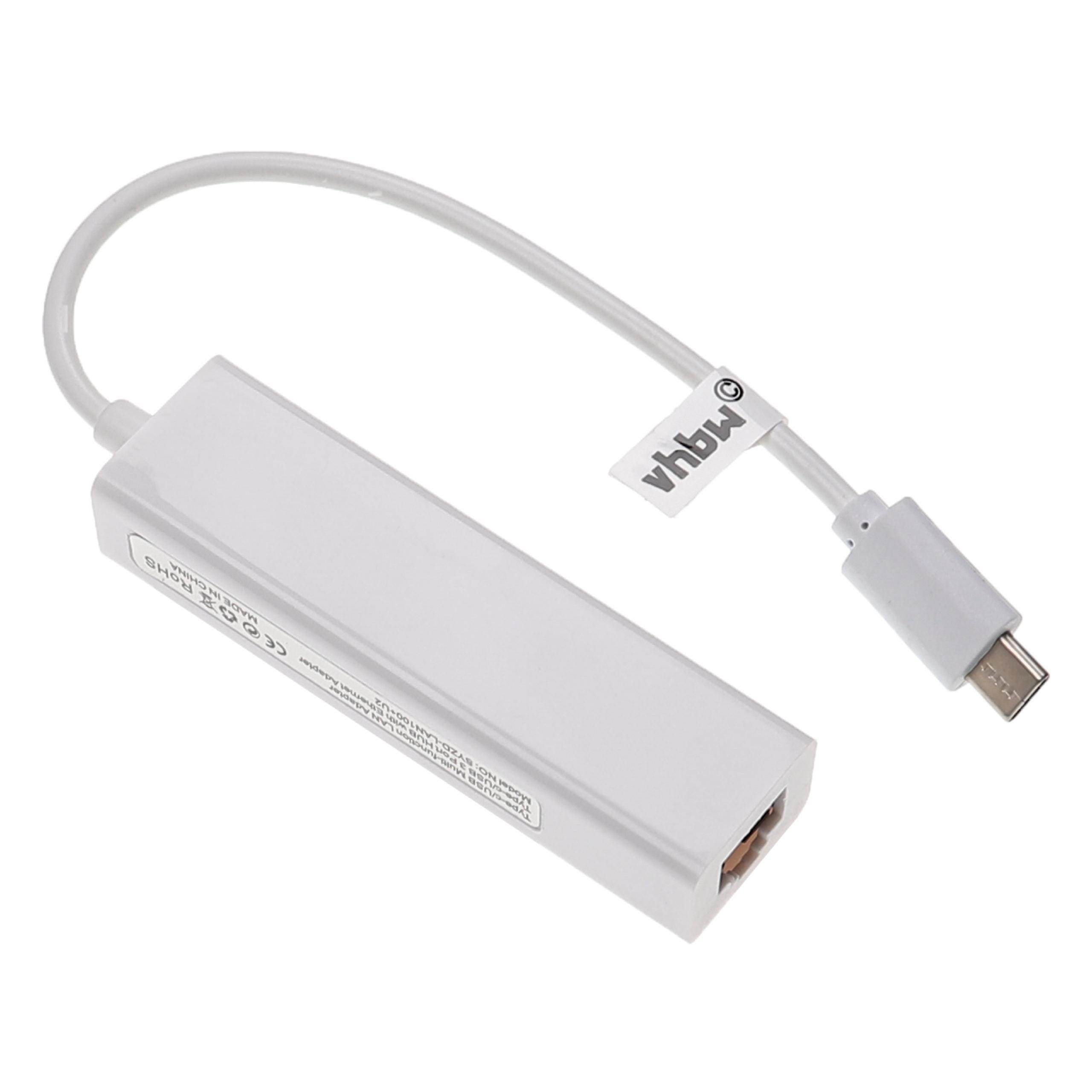 Vhbw Adaptateur USB type C vers RJ45 pour ordinateur portable, PC de bureau  - Connecteur réseau Ethernet avec 3 ports USB-A supplémenataires, blanc