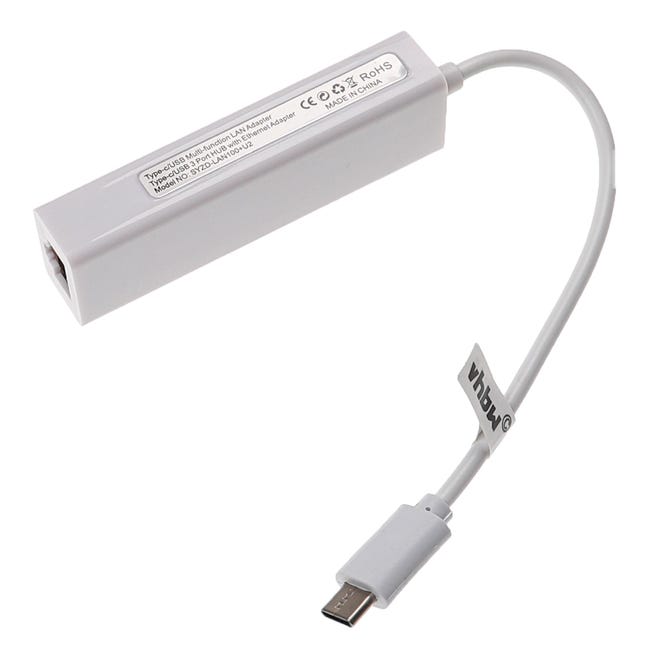 Vhbw Adaptateur USB type C vers RJ45 pour ordinateur portable, PC de bureau  - Connecteur réseau Ethernet avec 3 ports USB-A supplémenataires, blanc