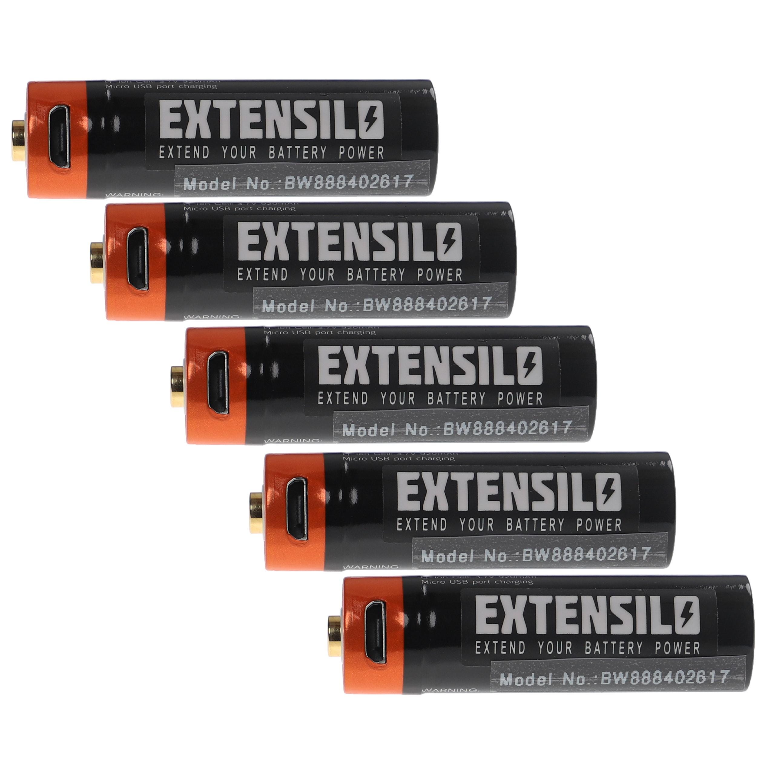 EXTENSILO 5x Piles rechargeables AA mignon (AA) avec prise micro