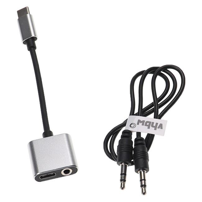 Vhbw adattatore AUX da USB tipo C a porta jack compatibile con Nubia Z17  smartphone - Cavo adattatore 2-in-1 incl. cavo jack, nero / argento