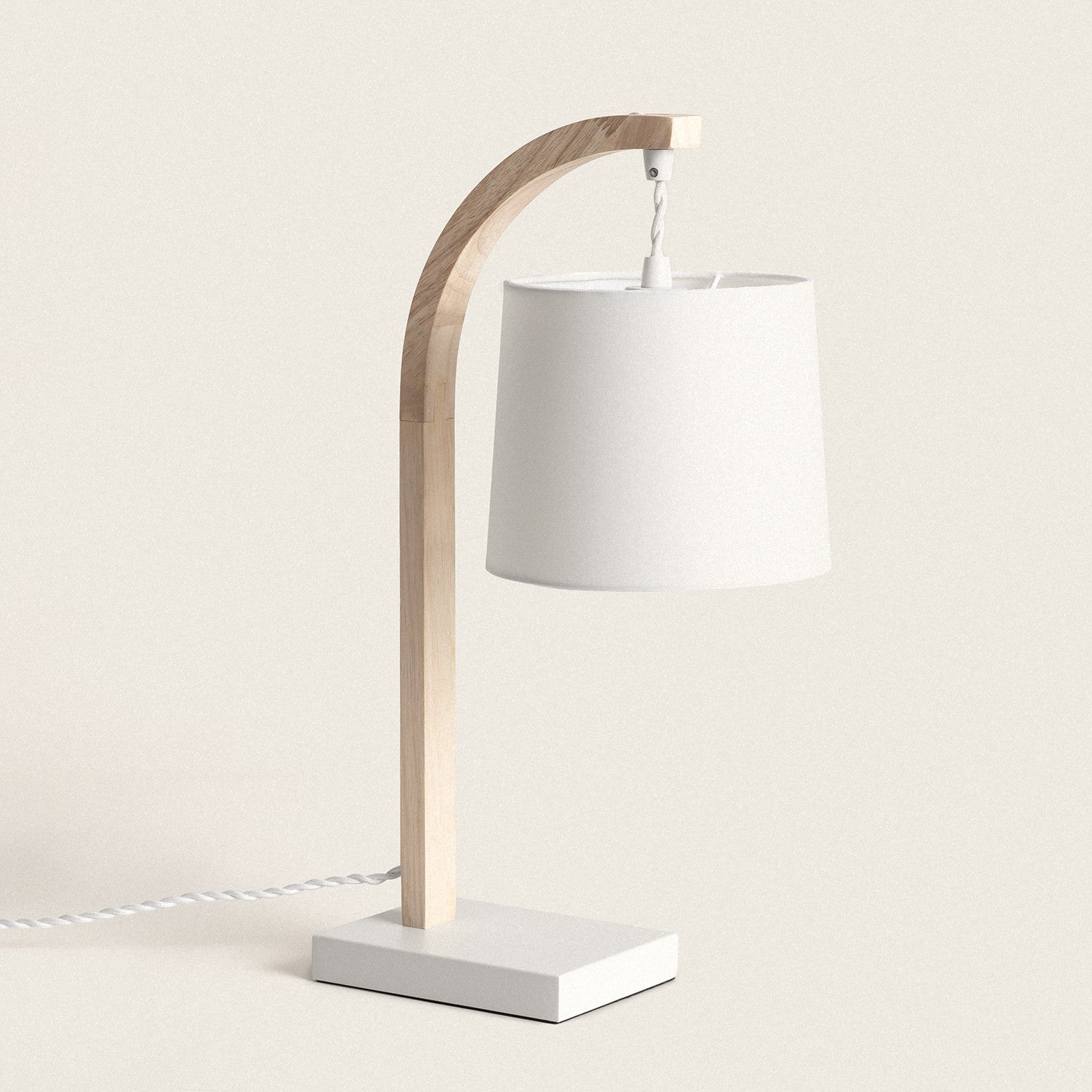 Lampadaire Bois et Textile Haakon Blanc