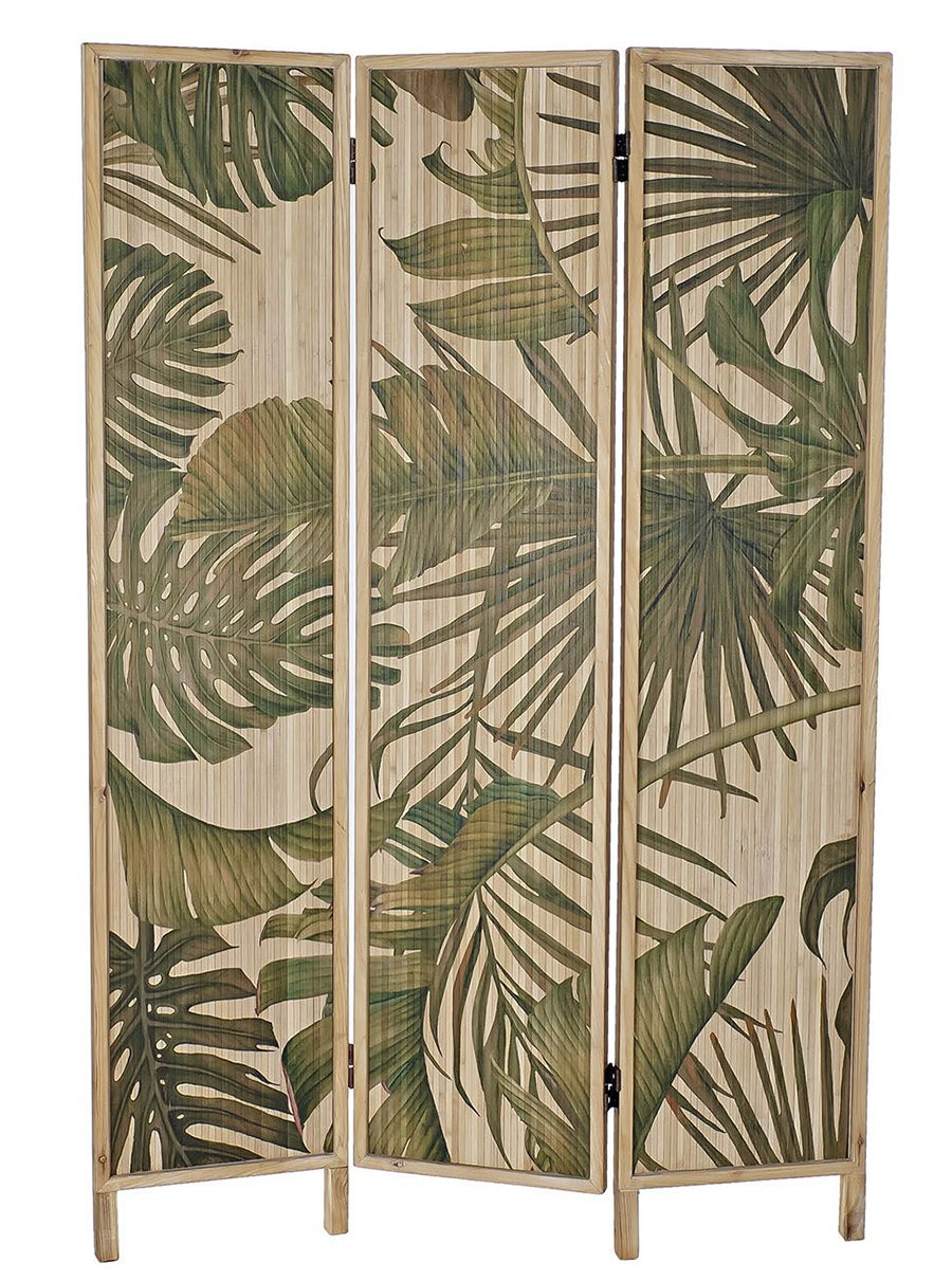 Paravent De Pans En Bois Et Mdf Coloris Naturel Motif Tropical Vert