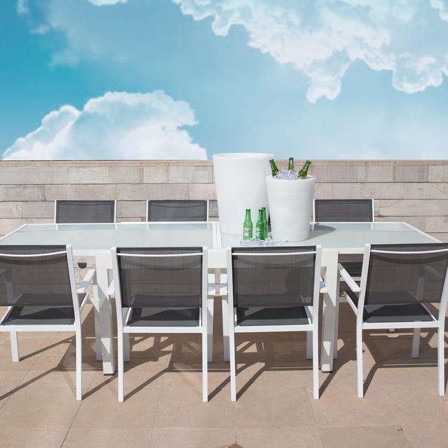 Mesa terraza Extensible Aluminio Blanco Garden | Leroy Merlin