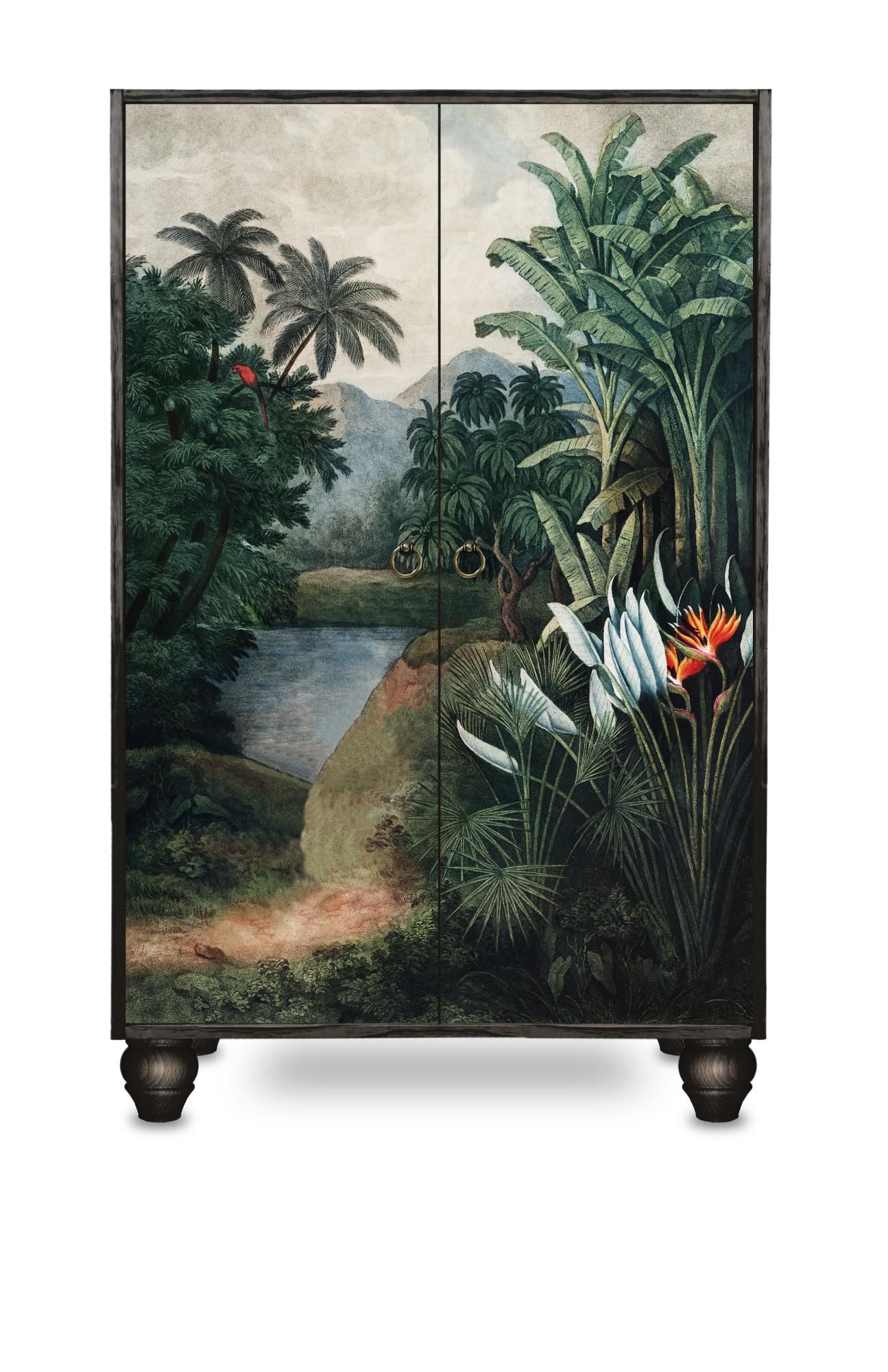 Buffet armoire TROPICAL JUNGLE en pin massif imprim tropical sur