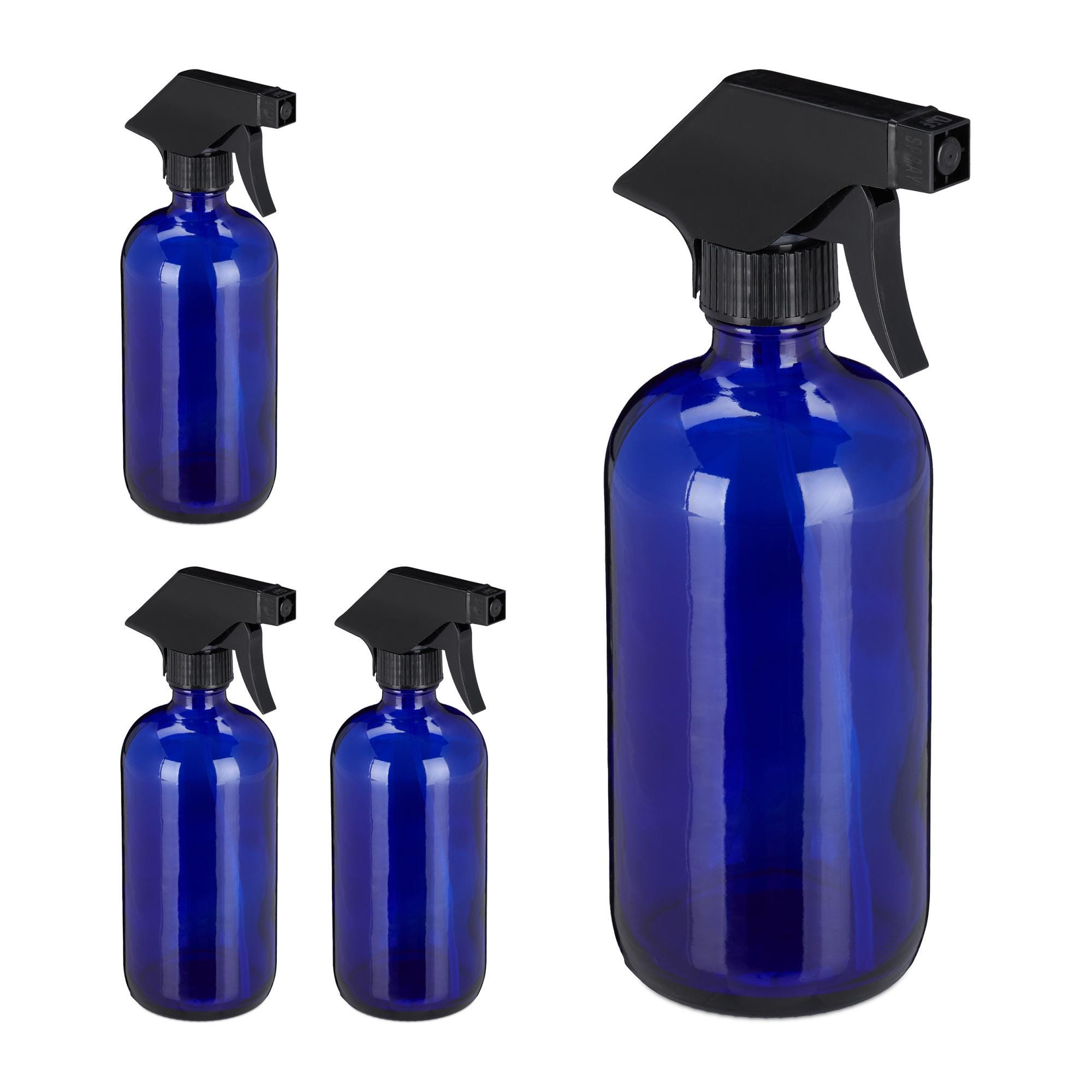 Relaxdays Pulvérisateur en verre, lot de 4, 500 ml, rechargeable, vaporisateur  vide, brumisateur, spray, flacon, bleu