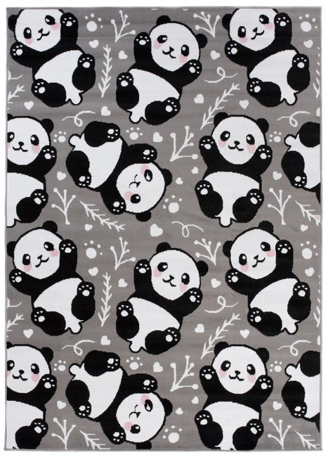 TAPISO Pinky Tappeto per Cameretta dei Bambini Grigio Bianco Nero Panda  Gioco Sottile 120 x 170 cm