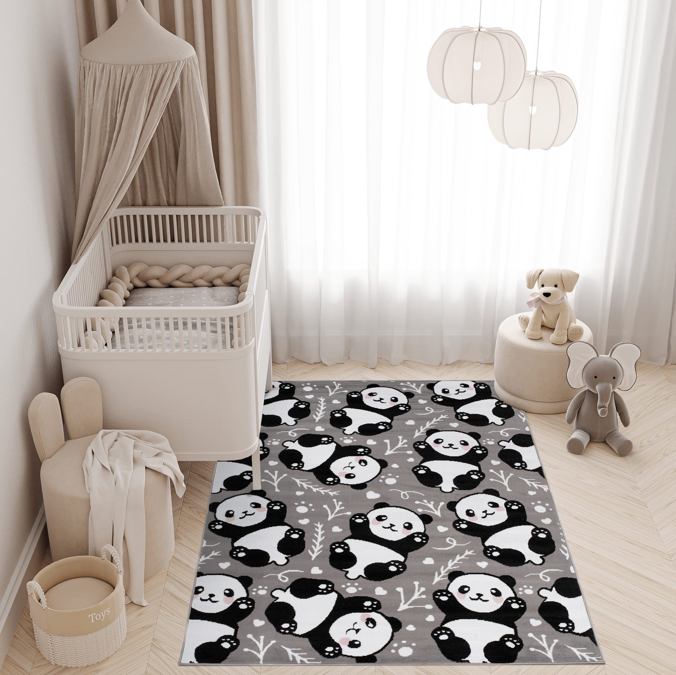TAPISO Pinky Tapis de Chambre Enfant Bébé Moderne Gris Blanc Noir Panda Jeu  Fin 200 x 300 cm